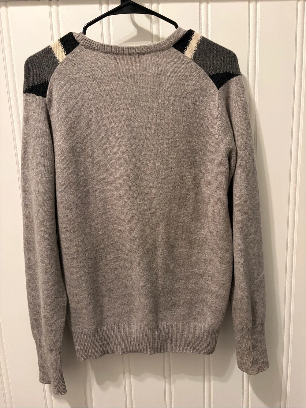 Vintage Scottish Cashmere Geometric V Neck Sweater Gray Black Made in Scotland